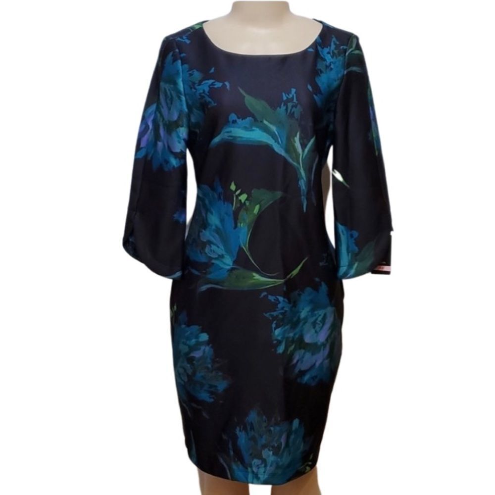 Julian Taylor Black and Teal Floral DressSize 10